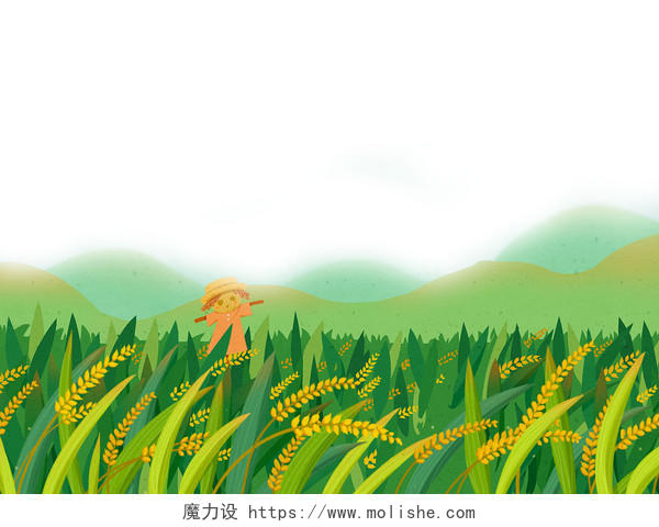 绿色手绘卡通麦子水稻稻穗稻田农田丰收小满芒种元素PNG素材